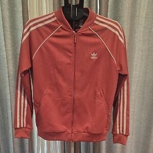 adidas Rose Pink Track Jacket with White Three-Stripes